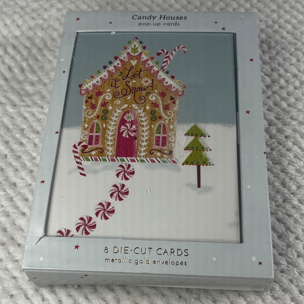 Up With Paper Candy Houses Pop-Up Christmas Cards 8 Die-Cut Metallic Gold BCX002